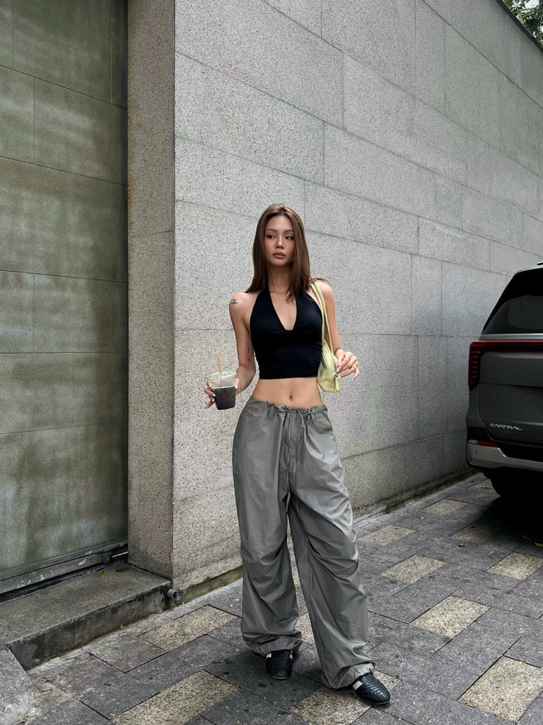 Odode Wide-Leg Parachute Pants With Drawstring