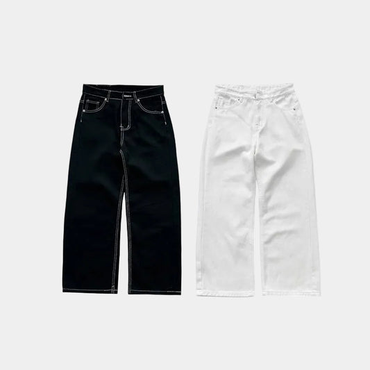 WHOSE Embroidered Pocket Baggy Straight-Leg Jeans