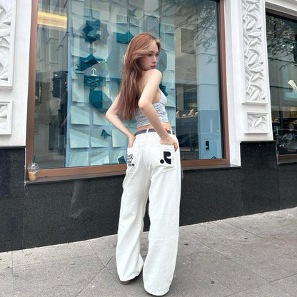 WHOSE Embroidered Pocket Baggy Straight-Leg Jeans