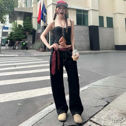 WHOSE Embroidered Pocket Baggy Straight-Leg Jeans