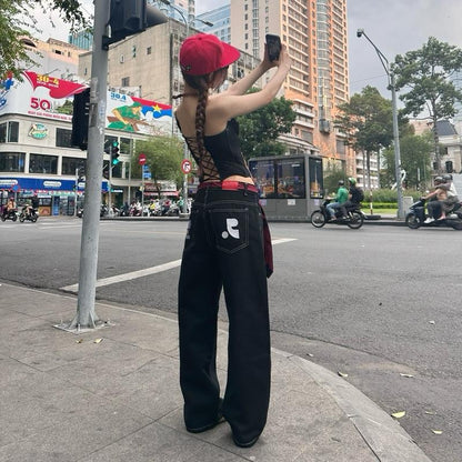 WHOSE Embroidered Pocket Baggy Straight-Leg Jeans