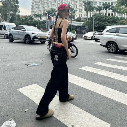 WHOSE Embroidered Pocket Baggy Straight-Leg Jeans