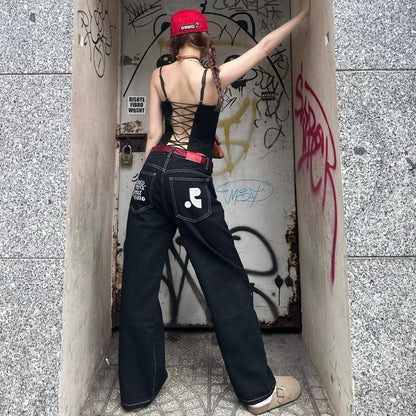 WHOSE Embroidered Pocket Baggy Straight-Leg Jeans