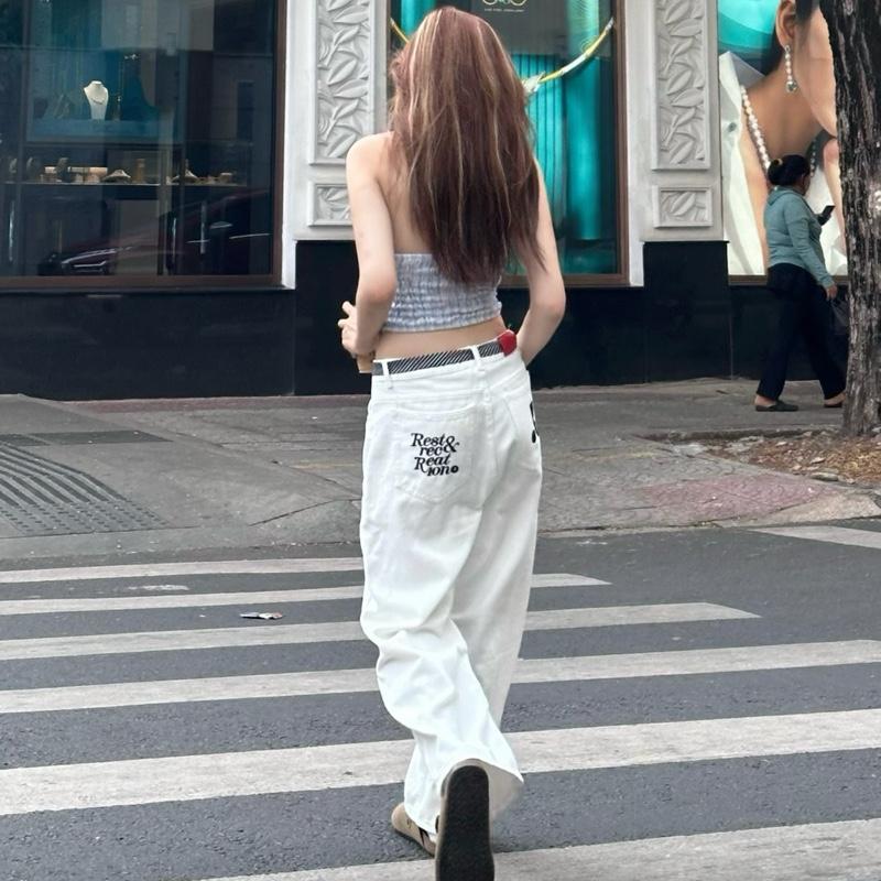 WHOSE Embroidered Pocket Baggy Straight-Leg Jeans