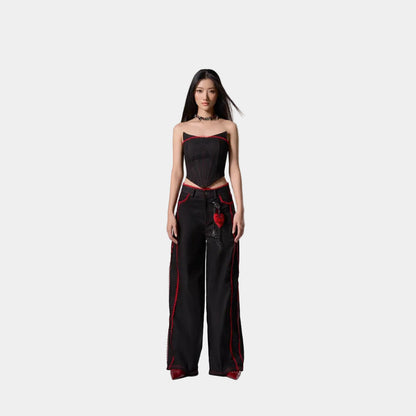 Cera Red Lace Straight Pants