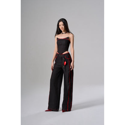 Cera Red Lace Straight Pants