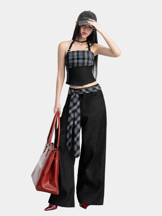 Hoo Design Black Checkered Jeans