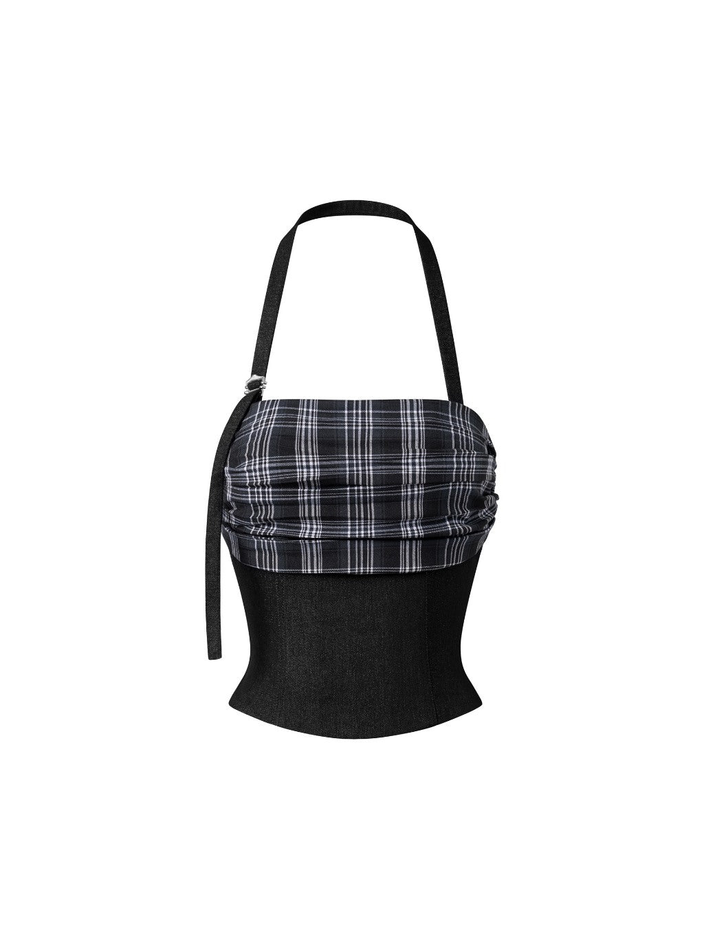 Hoo Design Black Checkered Denim Top