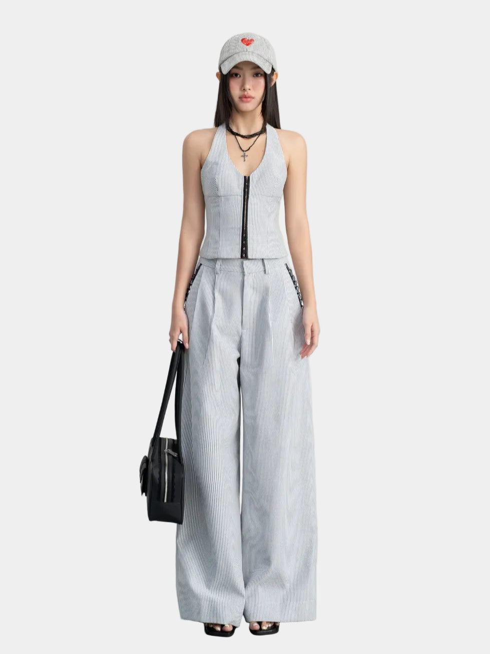 Hoo Design Striped Pants With Lace Trim