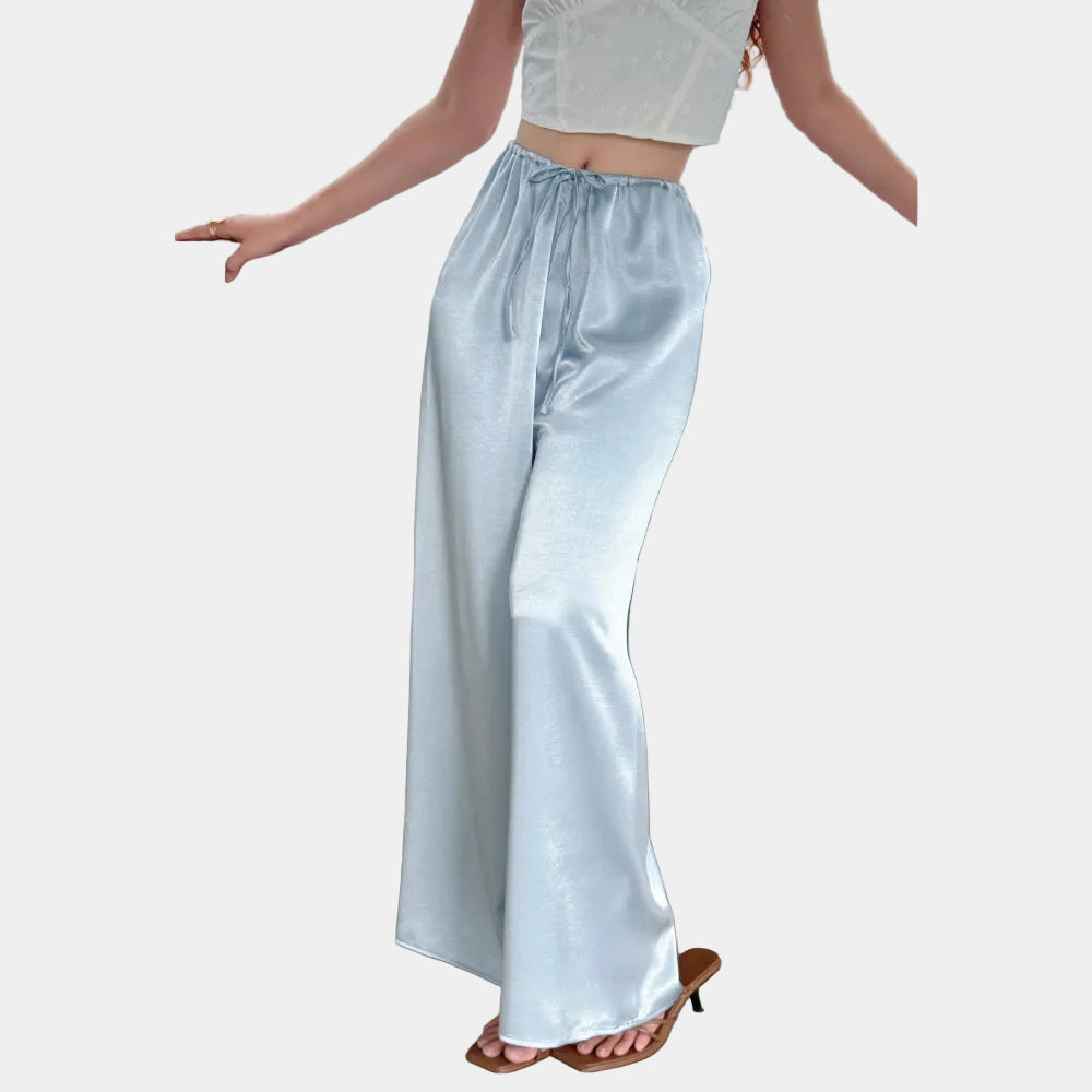 La Boutique Drawstring Wide-Leg Silk Pants