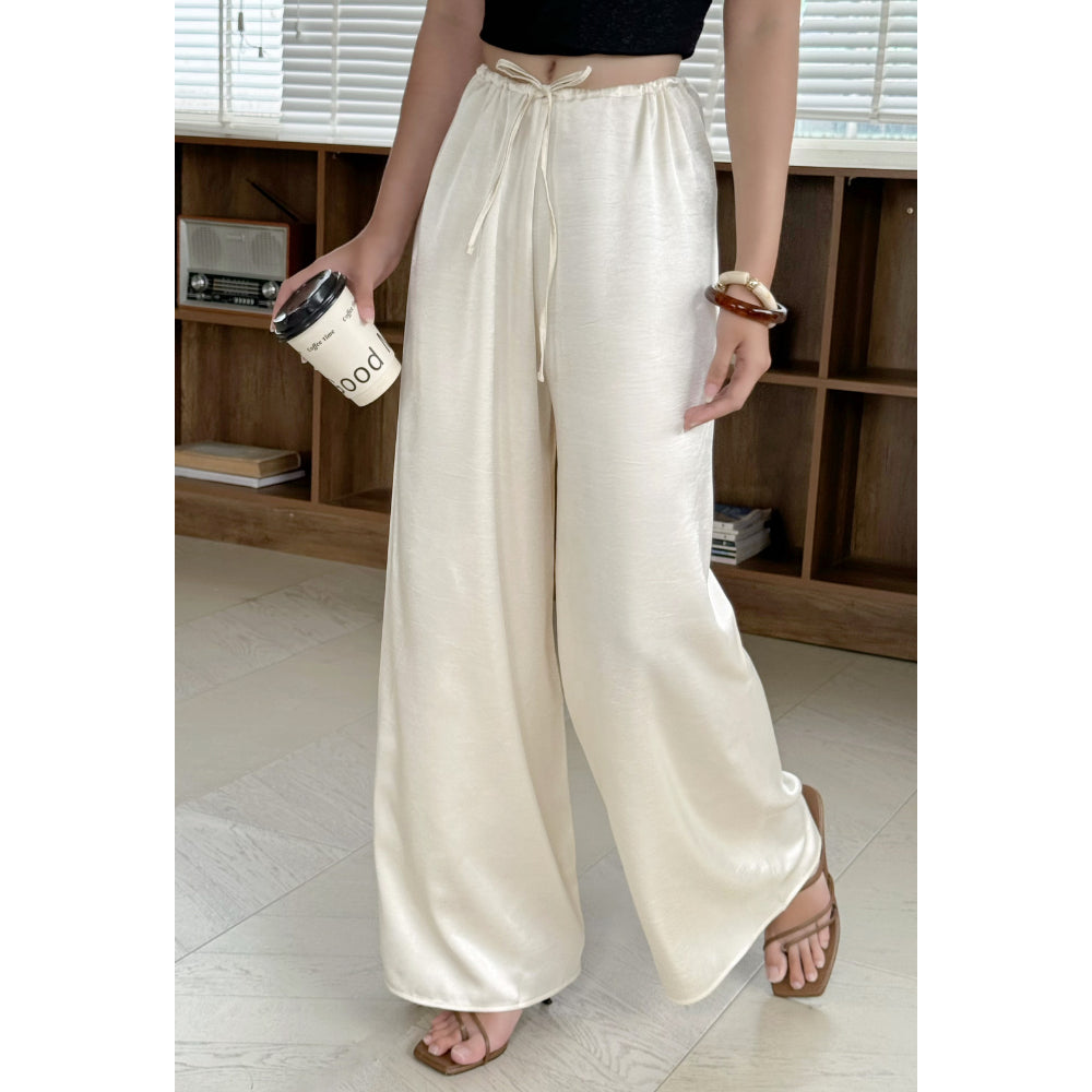 La Boutique Drawstring Wide-Leg Silk Pants