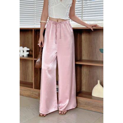 La Boutique Drawstring Wide-Leg Silk Pants