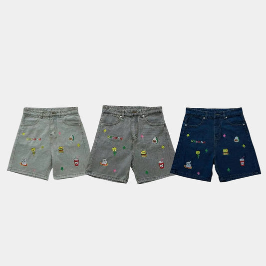 WHOSE Embroidered Pattern Denim Shorts