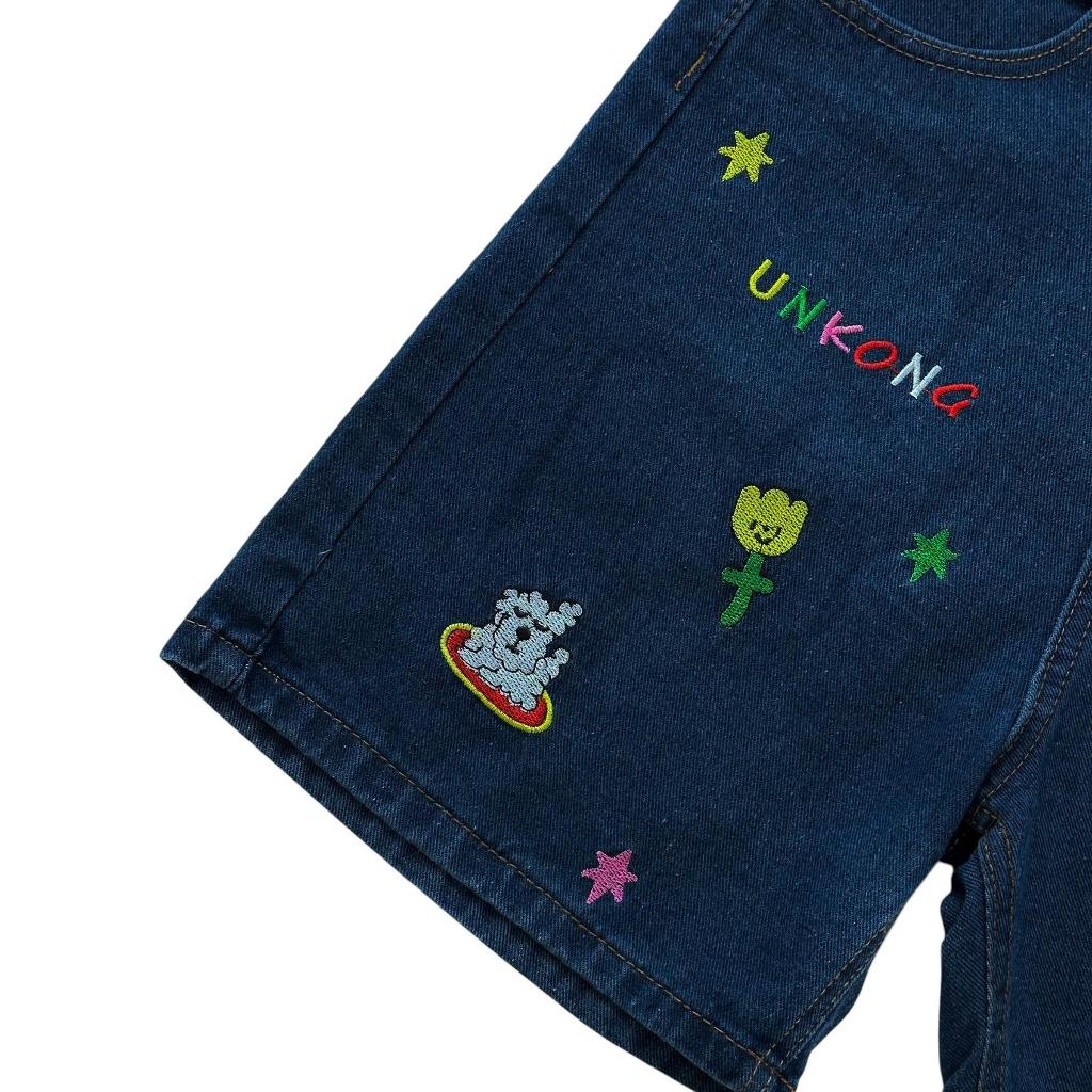 WHOSE Embroidered Pattern Denim Shorts