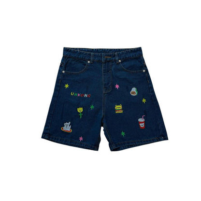 WHOSE Embroidered Pattern Denim Shorts