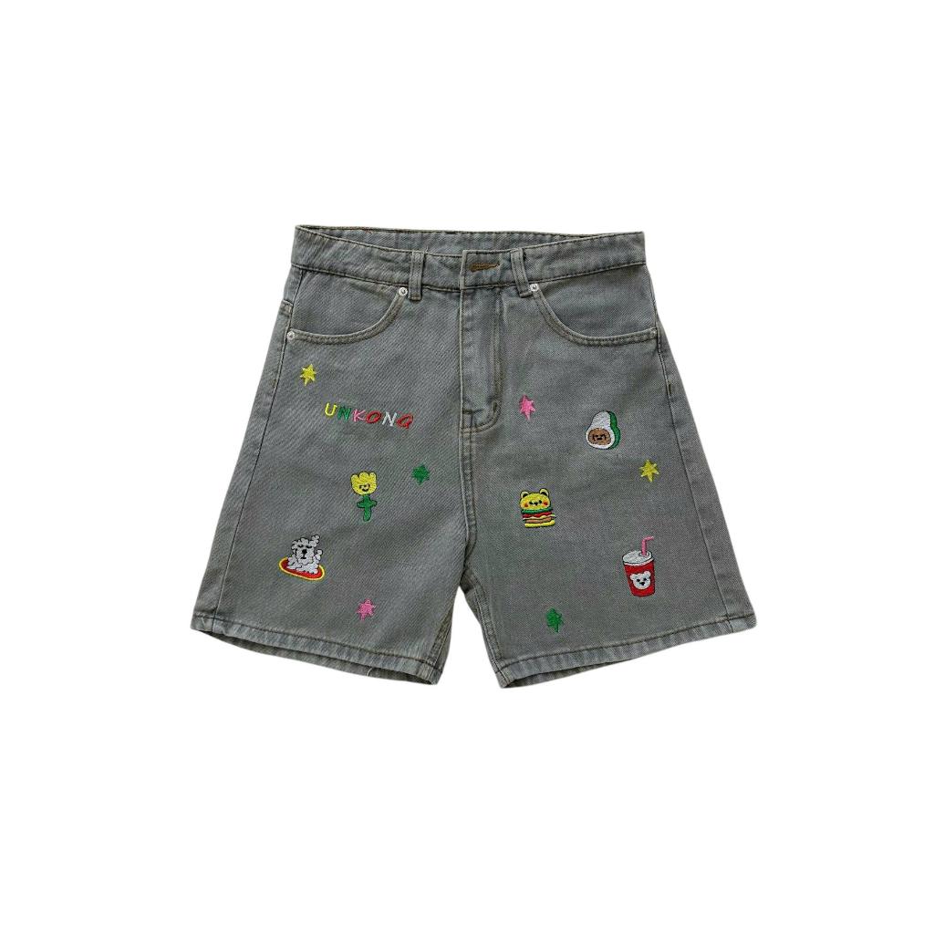 WHOSE Embroidered Pattern Denim Shorts