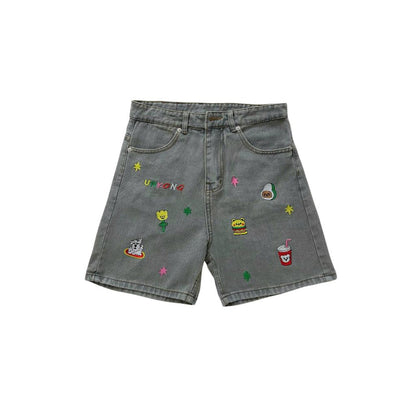 WHOSE Embroidered Pattern Denim Shorts