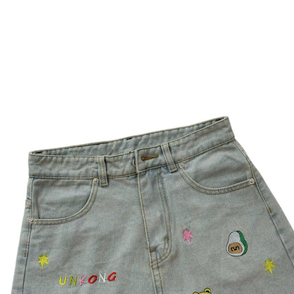 WHOSE Embroidered Pattern Denim Shorts