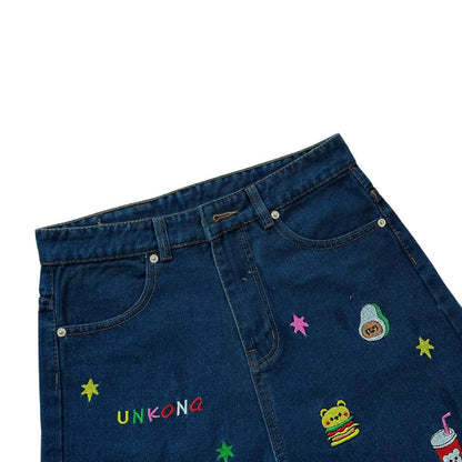 WHOSE Embroidered Pattern Denim Shorts