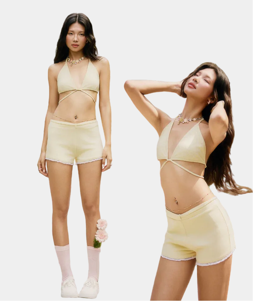 La Boutique Low-Rise Lace Trim Pants
