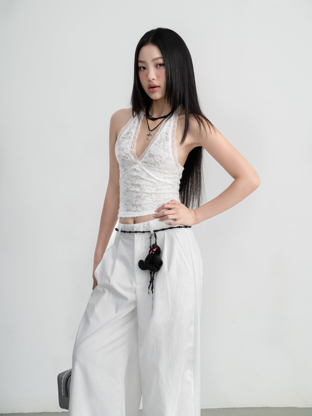 Hoo Design White Pleated Wide-Leg Pants