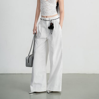 Hoo Design White Pleated Wide-Leg Pants
