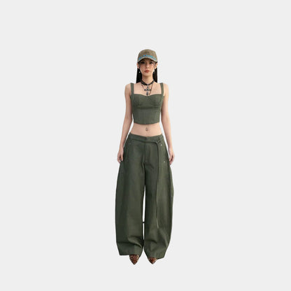 Cera Curved Leg Belt Pants