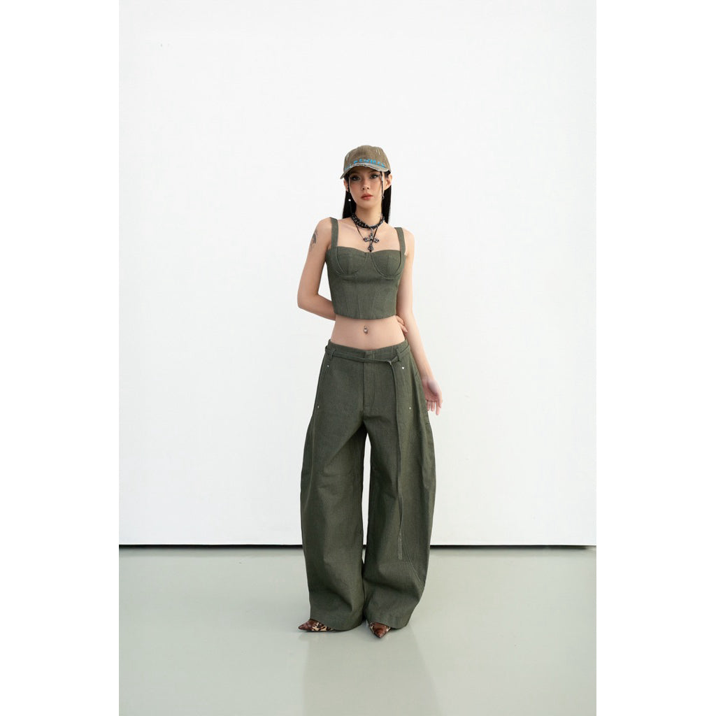 Cera Curved Leg Belt Pants