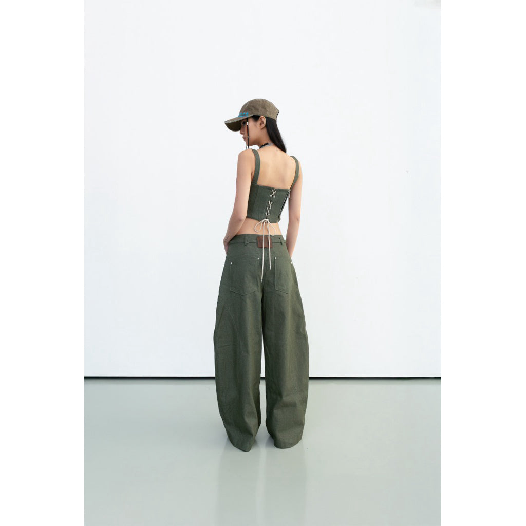Cera Curved Leg Belt Pants