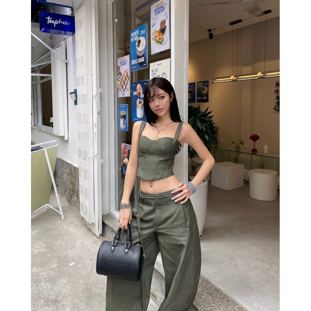 Cera Curved Leg Belt Pants