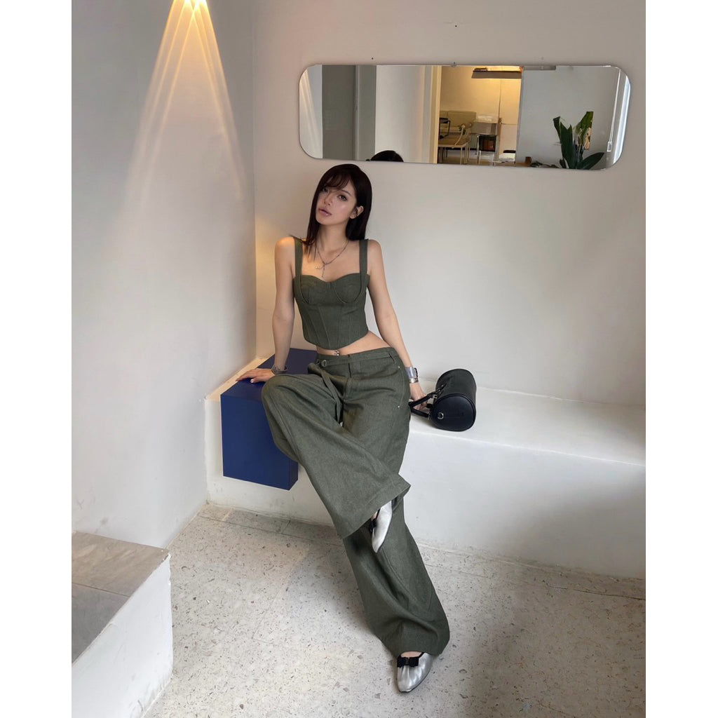 Cera Curved Leg Belt Pants