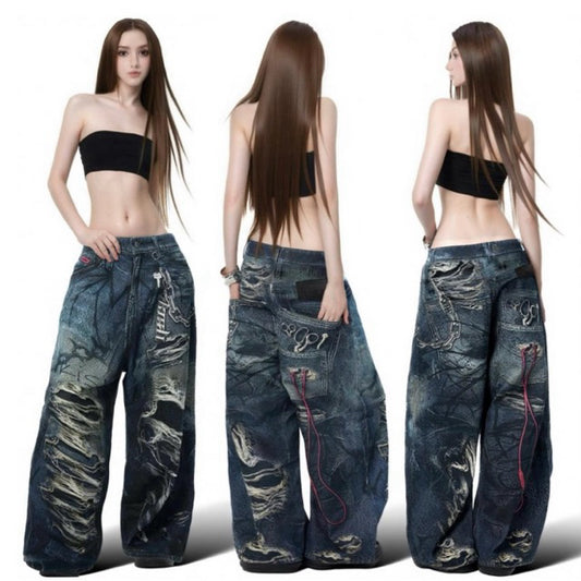 Kish Wide-Leg Printed Jeans