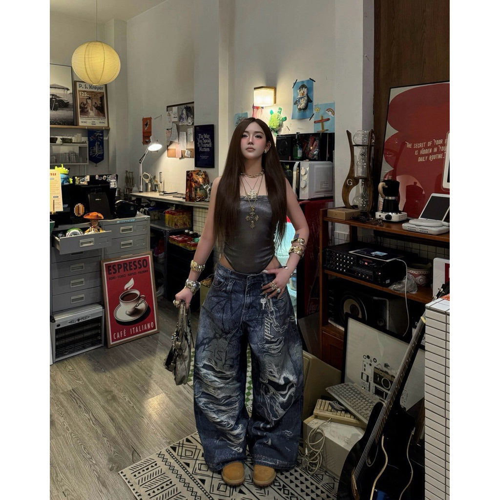 Kish Wide-Leg Printed Jeans
