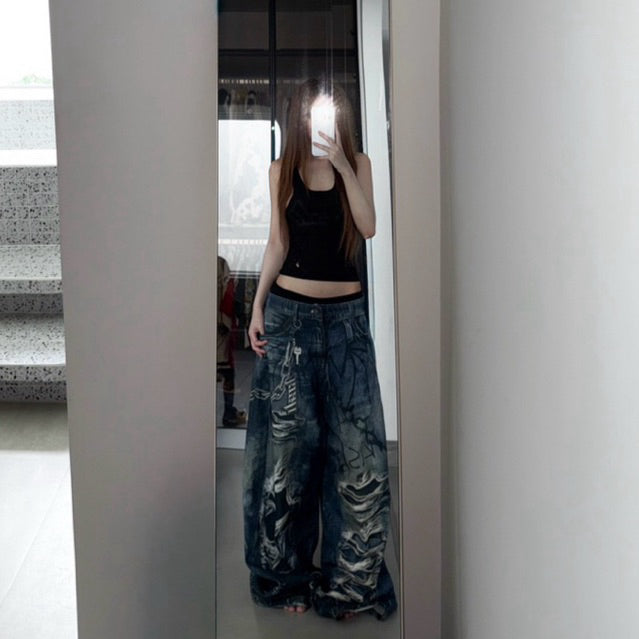 Kish Wide-Leg Printed Jeans