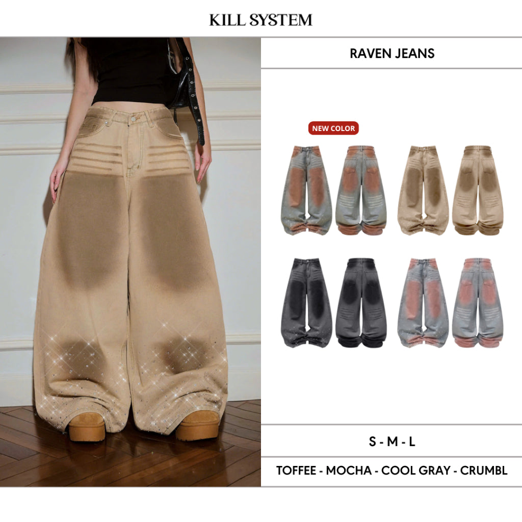 Kill System Washed Rhinestone Jeans Raven