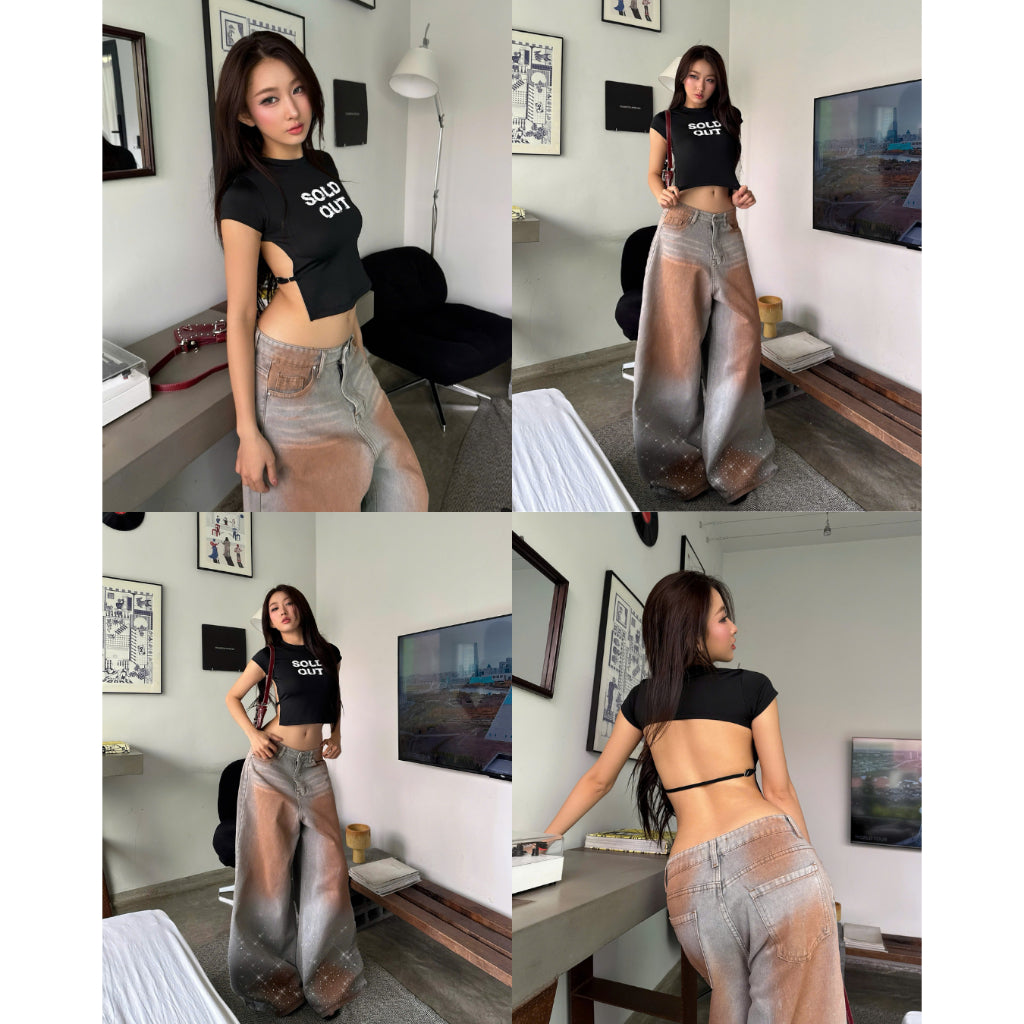 Kill System Washed Rhinestone Jeans Raven