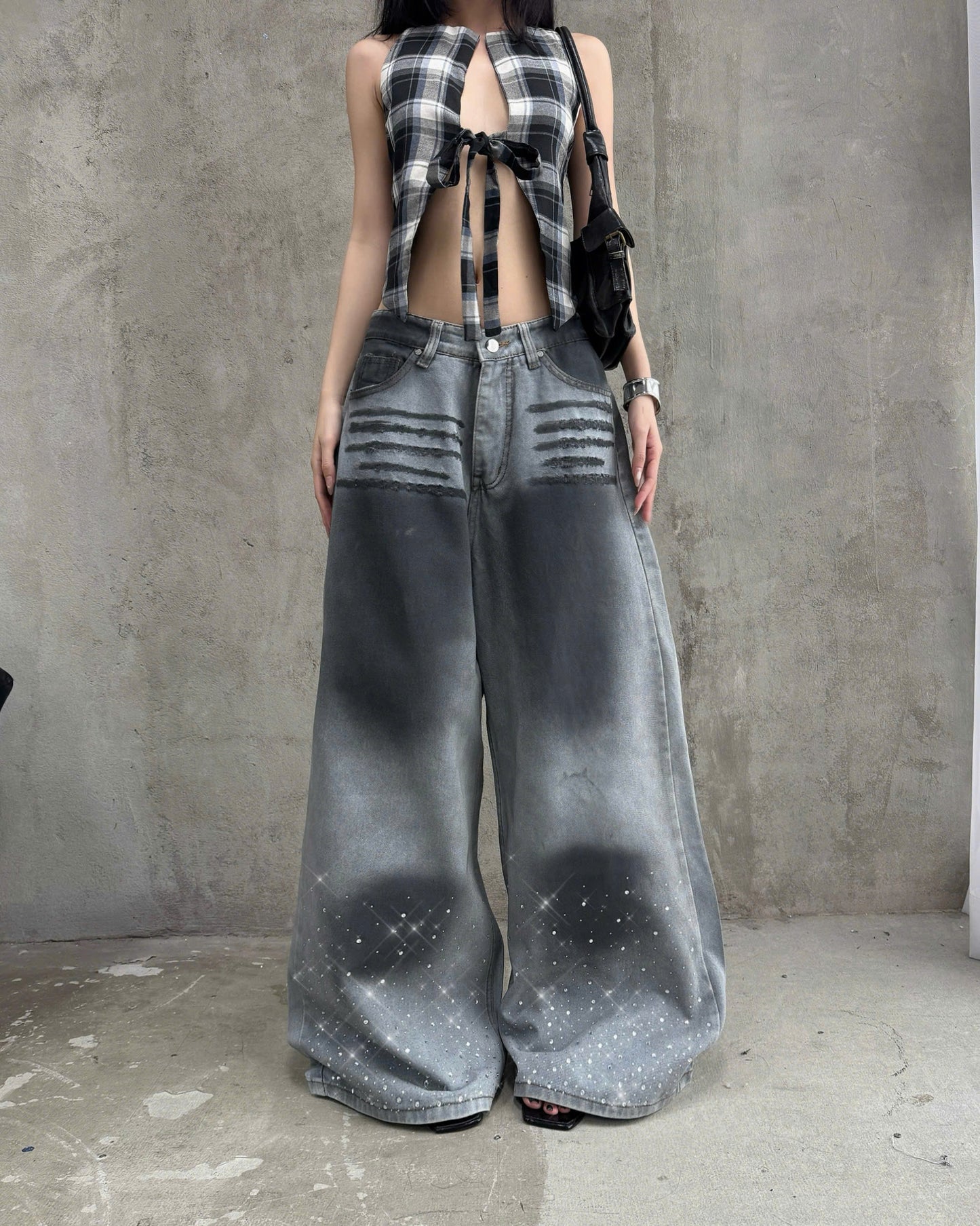 Kill System Washed Rhinestone Jeans Raven