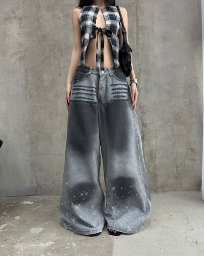 Kill System Washed Rhinestone Jeans Raven