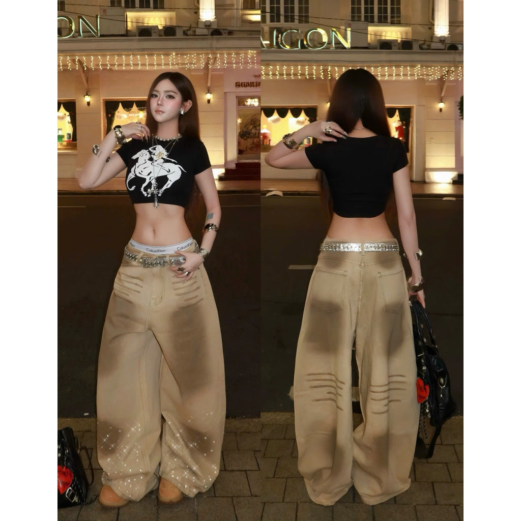 Kill System Washed Rhinestone Jeans Raven