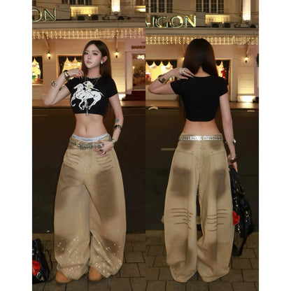 Kill System Washed Rhinestone Jeans Raven