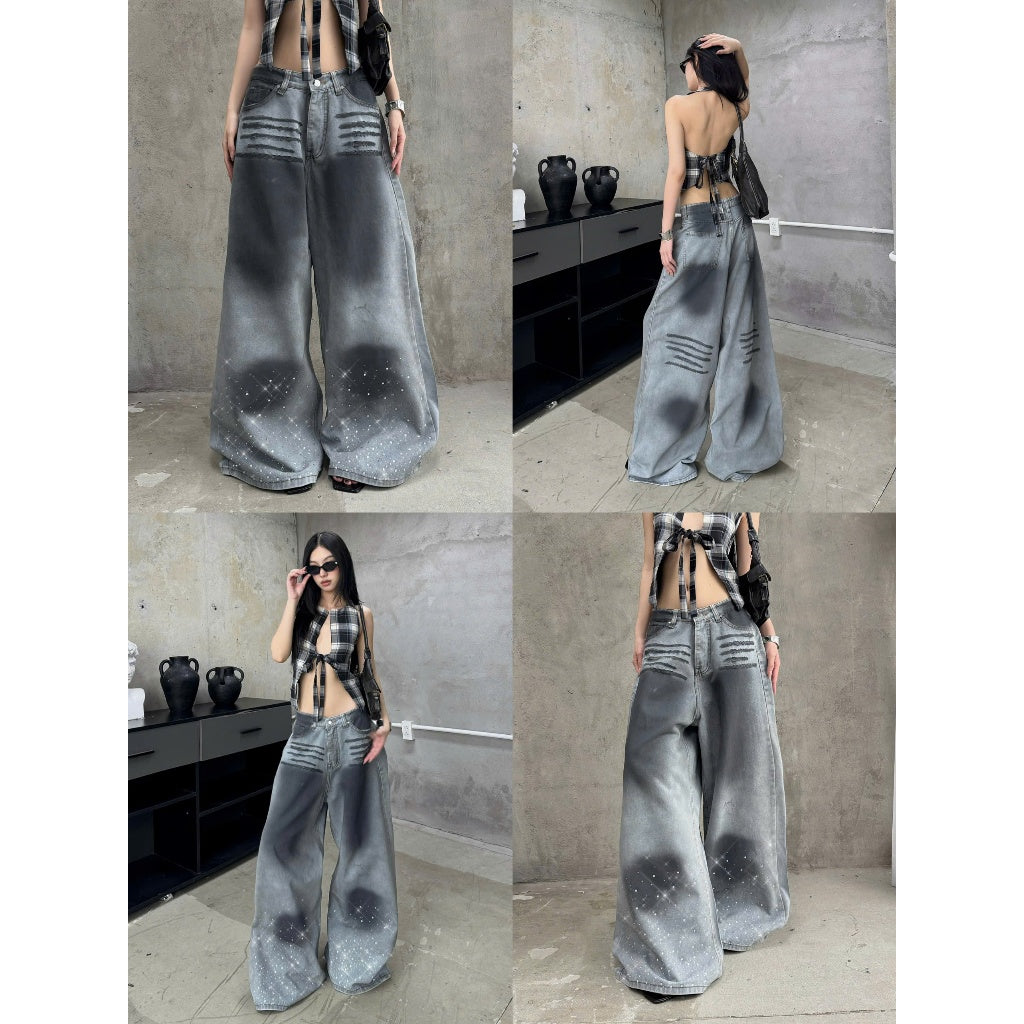 Kill System Washed Rhinestone Jeans Raven