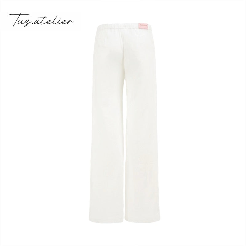 Tus Cream Low Rise Wide Leg Straight Khaki Pants