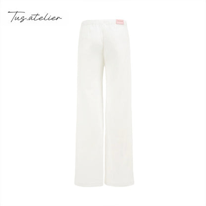 Tus Cream Low Rise Wide Leg Straight Khaki Pants
