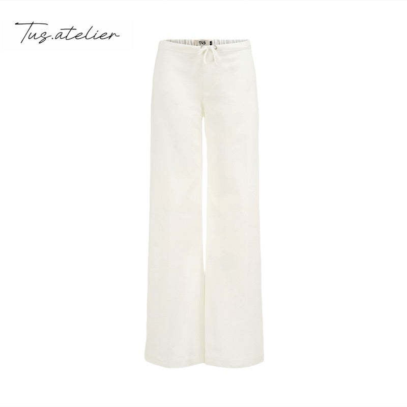 Tus Cream Low Rise Wide Leg Straight Khaki Pants