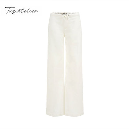 Tus Cream Low Rise Wide Leg Straight Khaki Pants