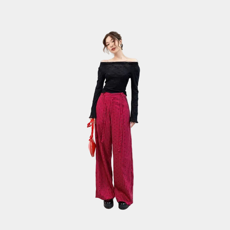 Cera Red Lace Waist Pants