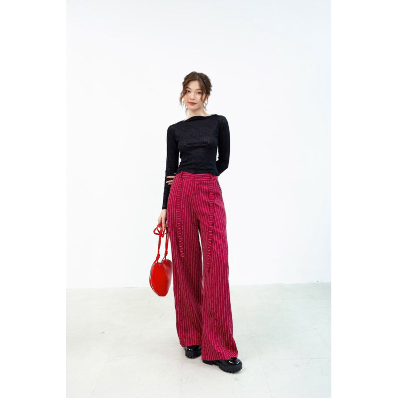 Cera Red Lace Waist Pants