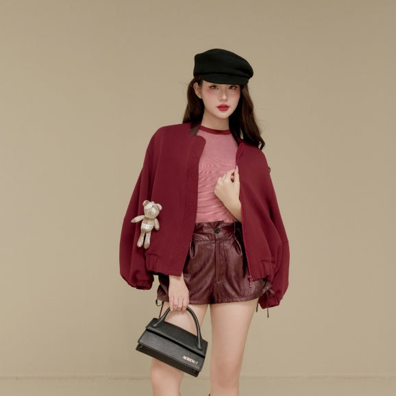Colin Faux Leather Shorts With Side Drawstring Ruched Detail – EM Clothing