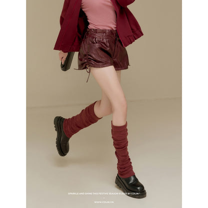 Colin Faux Leather Shorts With Side Drawstring Ruched Detail (Pre-order)