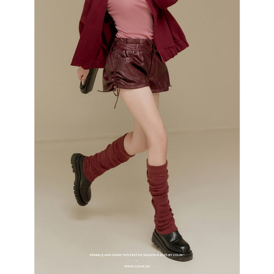 Colin Faux Leather Shorts With Side Drawstring Ruched Detail (Pre-order)